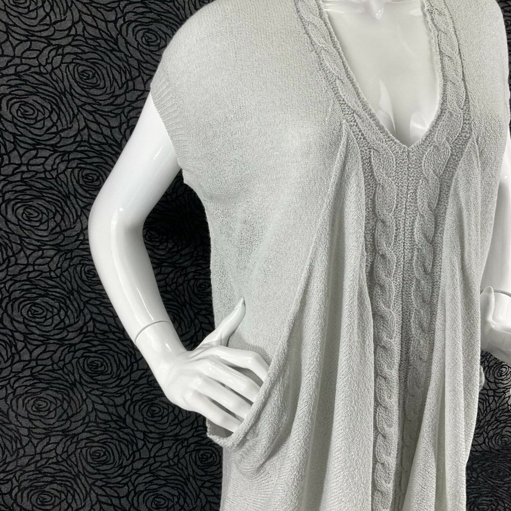 Love Stitch Sweater Womens Sz Medium Gray Sleeveless Lagenlook Drape Pockets Nwt - Picture 2 of 8